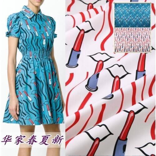 Natural 100% cotton lipstick printed fabric cloth 145cm width thin ladies shirt sewing fabric for dress material alibaba express