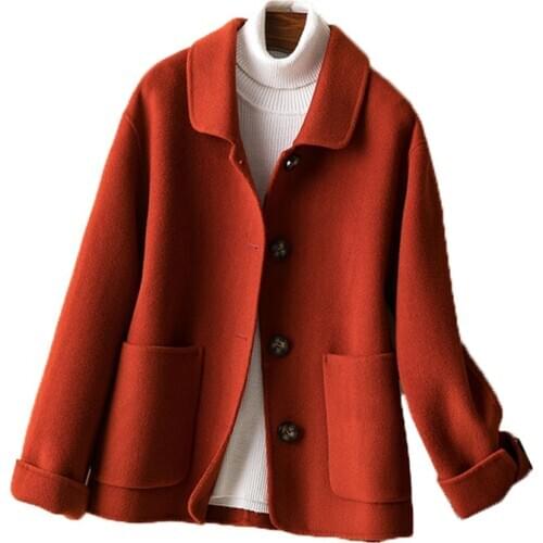 High Quality Woolen Coat Fashion Double-sided Cashmere Ladies Jacket 2020 New Spring and Autumn Pocket Solid Color Outwear W25