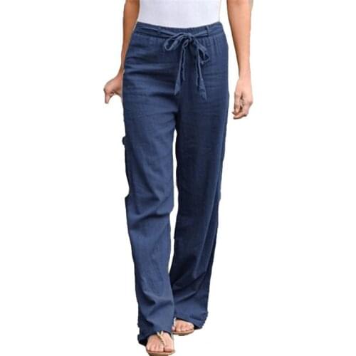 Plus Size Women Pants Casual Solid Color Elastic Waist All-match Breathable Women Loose High Waist Trousers Summer 2021