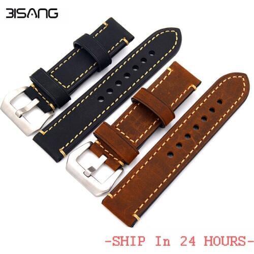 Brown Black Genuine Leather Watchbands Mens Italy Watch Band Strap For panerai Stainless Steel Belt Metal buckle 20 22 24 26mm