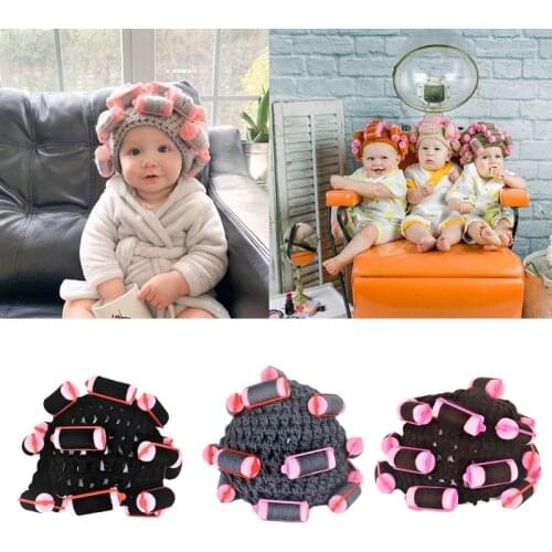 Adult Kids Baby Knitted Hair Roller Curlers Wig Hat Funny Movie Style Housewife Landlady Cosplay Costume Elastic Head Cover Cap