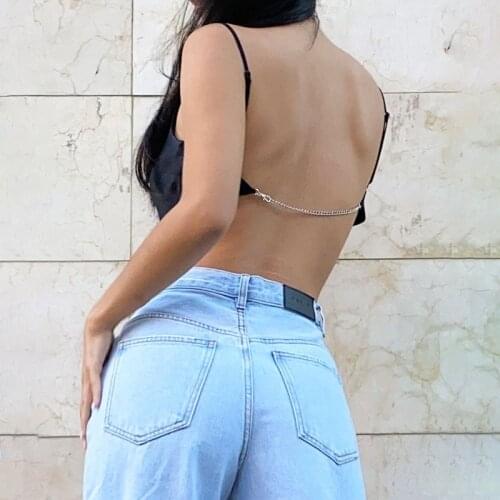 Chic Backless Chain Camisoles Women Sexy Vest Sleeveless Spaghetti Strap Crop Tops Solid Color Tube Tops Basic Top Female