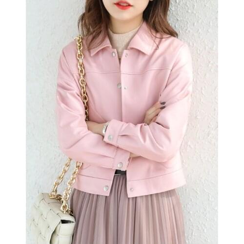 2021 Fashion Real Sheepskin Jacket Women Short Genuine Leather Coat Ladies Korean Pink Women Clothing Veste Cuir Femme WPY2833