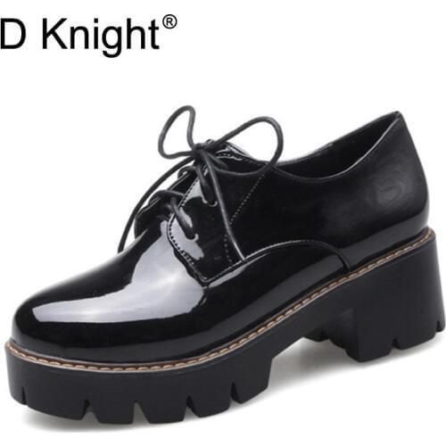 2021 Platform Shoes Woman Thick Heels Oxford Shoes For Women Patent Leather Creepers Casual Oxfords Spring Flats Women Shoes