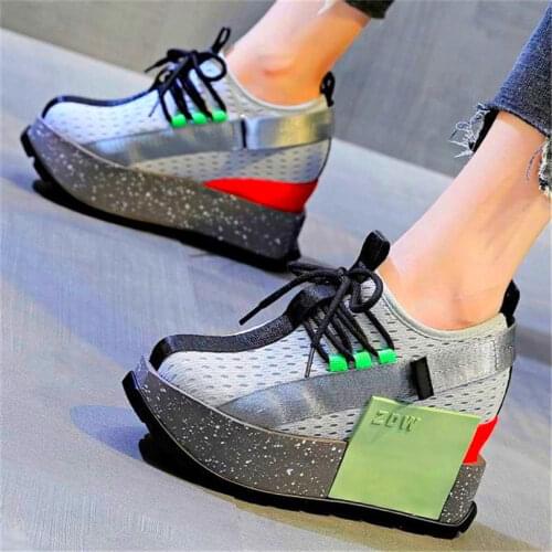 Fashion Sneakers Womens Cotton Blend Increasing Height Platform Wedge Boots High Heels Creepers Oxfords Party Pumps Lace up