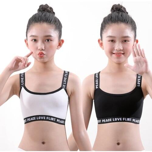 Girls Bra Letter Sling Shoulder Strap Sports Breathable Underwear Anti-bump Bra Breathable Comfortable Vest 8-16Y