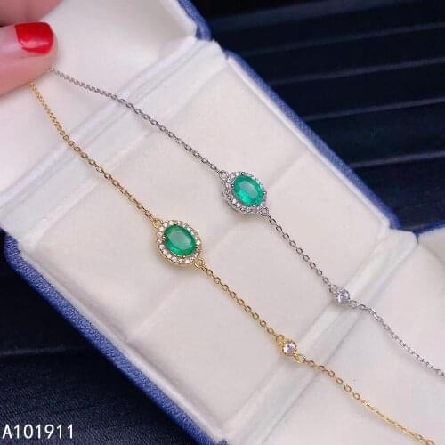 KJJEAXCMY fine jewelry 925 sterling silver inlaid Natural emerald ladies cute hand bracelet trendy support detection exquisite