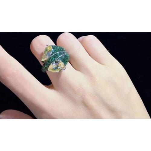 925 sterling silver with cubic zircon ring green and yellow color mixed fine women jewelry free shipping