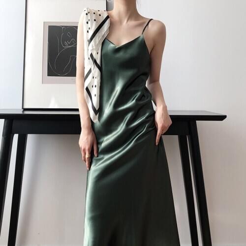 Womens Deep V-neck Sexy Nightclub Dress 2021 Summer New Style Pure Color A-type Pajamas Suspenders Party Elegant Women Dresses