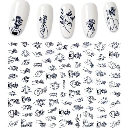 1PC Abstract Art Design Stickers for Nails Face Flowers Manicure Nail art Decoration Nail Stickers