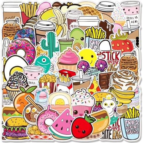 100PCS/Pack Western Food Burger Fruit Graffiti Stickers For Laptop Notebook Skateboard Computer Luggage Decal Sticker Toy