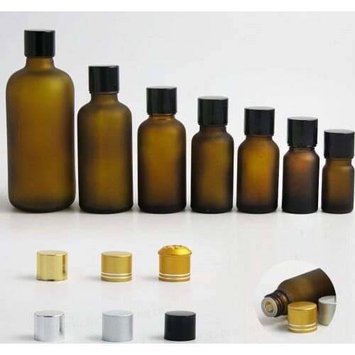 12 x 100m 50ml 30ml 20ml15ml 10ml 5ml Frost Amber Boston Round Essential Oil Bottles Containers with Dropper Aluminum lids