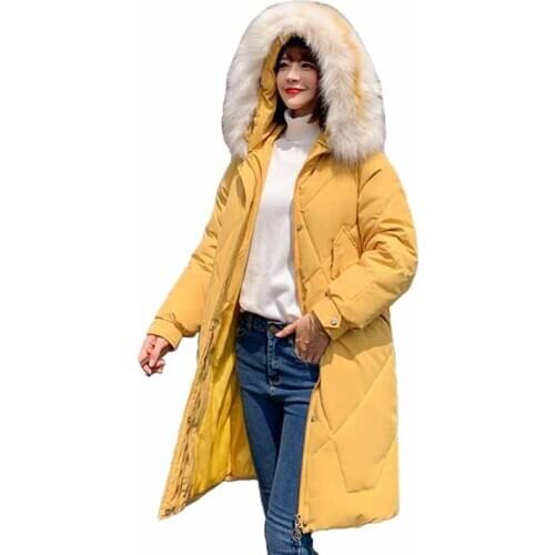2019 Long Winter Parkas Women Down cotton jacket Plus size Hooded Fur collar Outerwear Female Thicken Cotton-padded Jackets G473