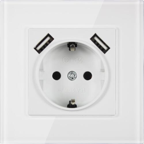 2020 USB Wall Socket charger Free shipping Double USB Port 5V 2A Usb outlet high quality white Acrylic LDW-03
