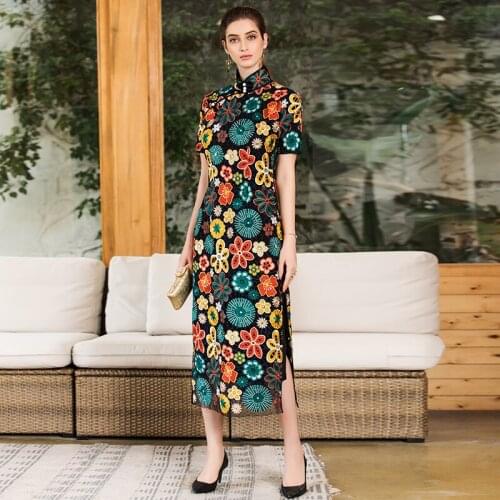 2021 summer new designer women dresses embroidery slim dress with pearls quality women runway flower slim dress