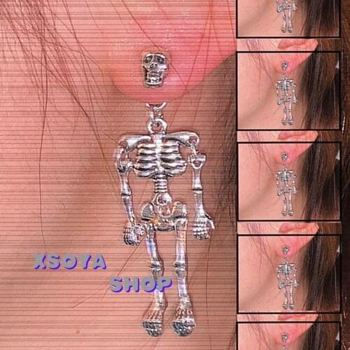 2021 New Gothic Halloween Skeleton Earrings for Woman Punk Style Skull Tassel Earring Y2K Aesthetic Eardrop Jewelry Wholesale