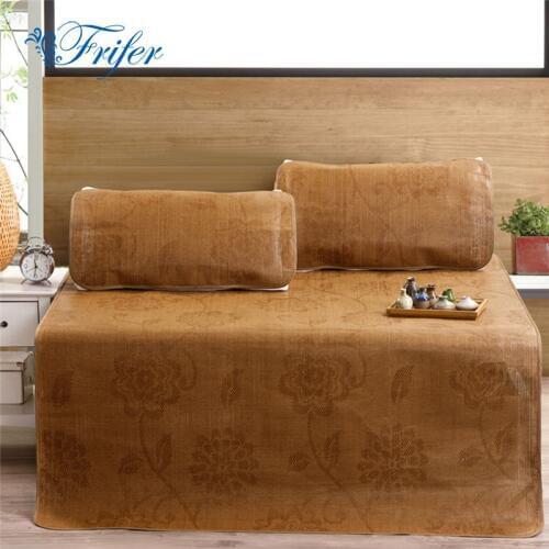 3Pcs Rattan Mat Strawmat Cooling Summer Sleeping Pad Mattress Topper+Pillowcase Shams Set Foldable Natural Breathable Grassmat