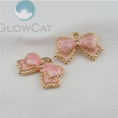 5X KC Gold Color Drops Oil Sweet Lovely Pink Bowknot Smiling Clouds Starfish Charm Pendant DIY Necklace Accessories Making 22738