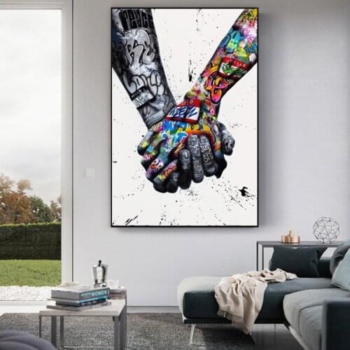 Abstract Minimalist Art Wall Picture For Living Room Home Decor Street Art Holding Hands Black Tattoo Canvas Print Poster