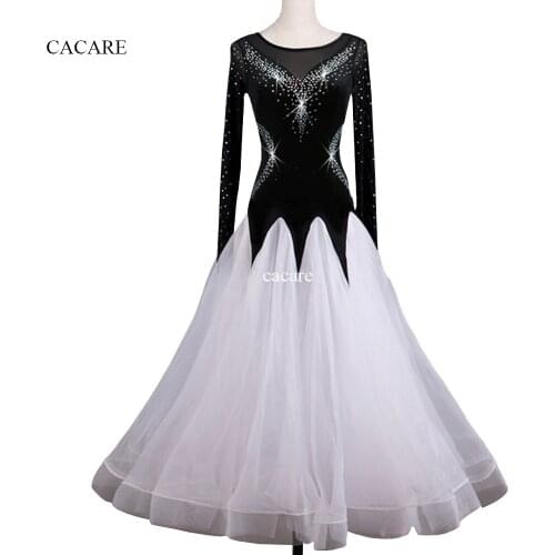 Ballroom Dance Competition Dresse Flamenco Standard Dance Dresses Waltz Tango D0332 Black with Rhinestones Big Sheer Hem