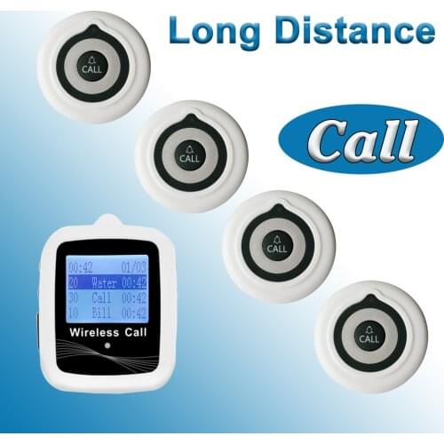 Waiter Pagers Customer Service 1 Watch Receiver Big Screen+ 4 Button Transmitter for Fast Food Restaurant Hotel Hospital