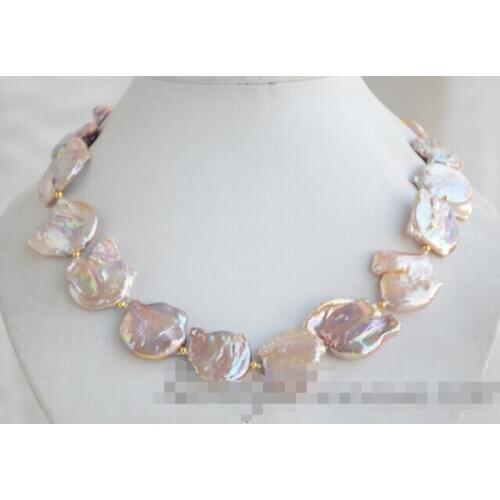 Hot sale22mm LAVENDER BAROQUE COIN KESHI REBORN PEARL BEAD NECKLACE 17inch