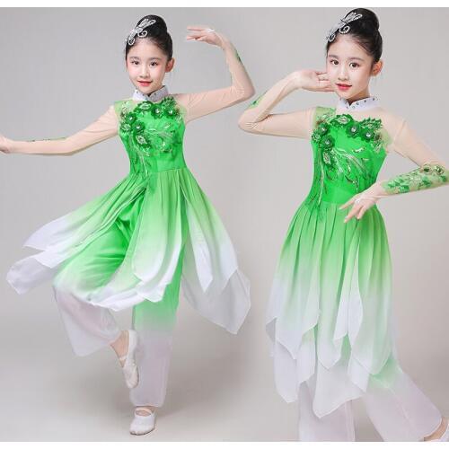 Childrens classical hanfu dance costumes girls jasmine yangko dance new style childrens national fan umbrella dance costume