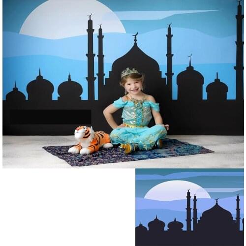Photography BackDrops Mosque Surrounded By Blue Sky Mountains Gradient Arabian Night Photo Studio Kids Portrait Booth Background
