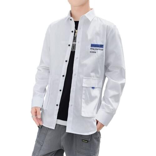 Hot New Spring and Autumn Mens Korean Version of The Back Printing Loose Shirt Mens Casual Long Sleeve Shirt