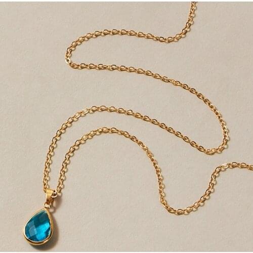 HuaTang Elegant Blue Zircon Water Drop Pendant Necklace for Women Long Chains Crystal Necklaces Lady Fashion Party Jewelry Gift