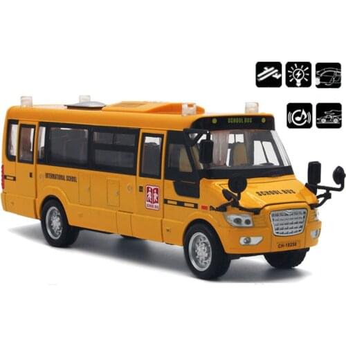 School Bus Toy Die Cast Vehicles Yellow Large Alloy Pull Back 9'' Play Bus with Sounds and Lights for Kids