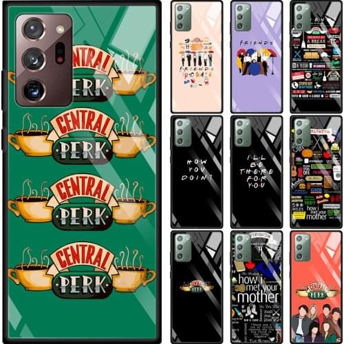 Coffee friends Glass Case For Samsung Galaxy Note 20 Ultra 10 Plus 5G 9 8 10Lite Soft Black Frame Cover Transparent Coque
