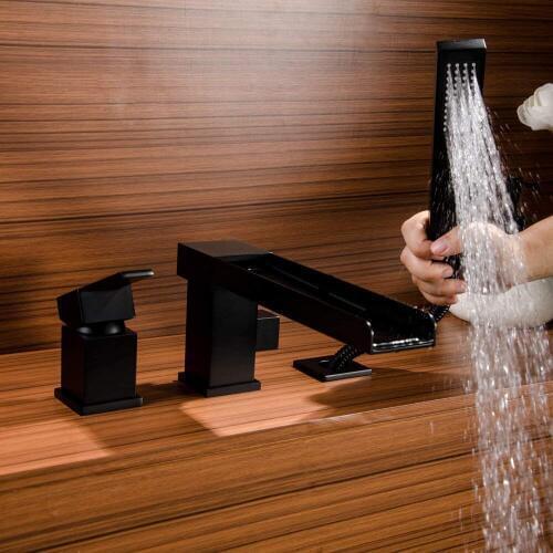 Vidric Matte Black Chrome Waterfall Bathtub Faucet With Pull Out Handshower Single Lever Mixer Tap Waterfall Basin Faucet Tap