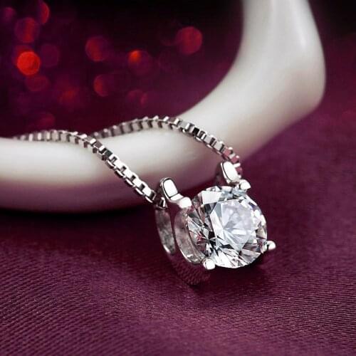 Fashion Lab Diamond Wedding Necklace Cute Female Small Round Pendant Necklace Charm Sterling Silver Chain Necklaces For Women