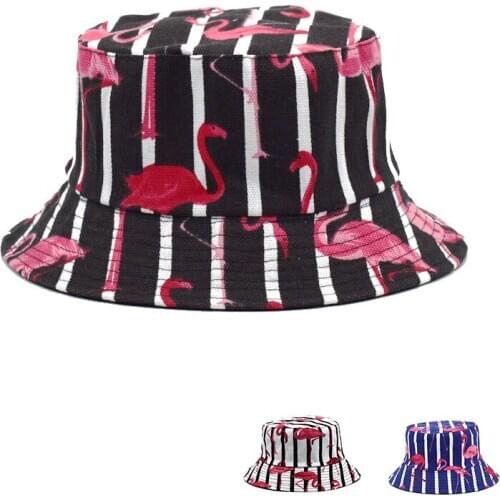 Men Flamingo printing Fisherman Hat Unisex Outing Cotton Breathable Foldable Sun Hat Women Double-side Wearing Bucket Hat