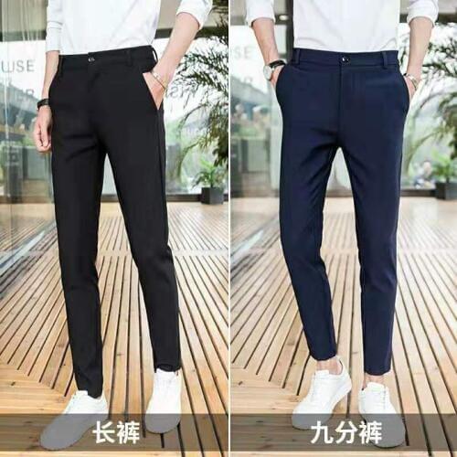 Spring /Summer Mens Pants Stretch Male Pencil Pants Capri-Pants Long Trousers Black Blue Korean Fashion Casual Pants Suit Pants