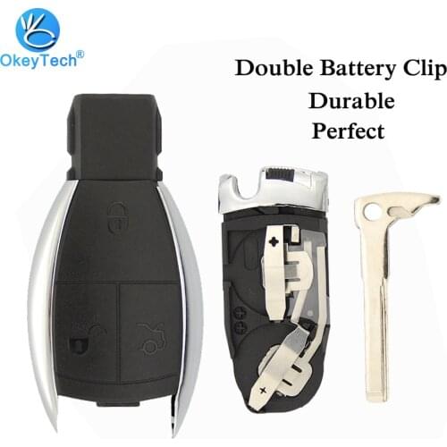 OkeyTech 2 Battery Holder Car Key Shell for Mercede Benz C E S CL CLS CLA CLK W203 W204 W205 W210 W211 W212 Smart Key Card