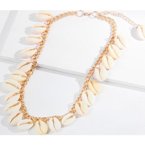 1 PC Bohemian Shell Necklace Vintage Gold Color Chain Natural Shell Choker For Women Girls Beach Necklace jewelry Accessories