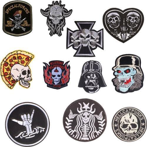 Patch for Cool Punk Skull Clothing Iron on Embroidered Sewing Applique Sew on Fabric Badge DIY Apparel Accessories Decoration