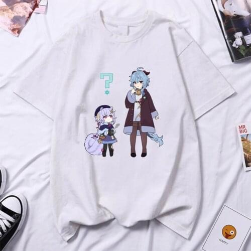 Hot Genshin Impact Cute QIQI and GANYU Print T-shrit Short Sleeve Summer Tops Oversized T Shirts Teenagers Clothes Mans T-shirt
