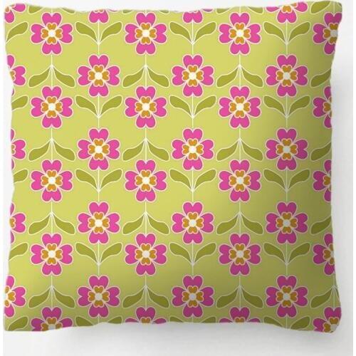 Simple Retro Floral Pattern Pink Flowers On Lime Throw Pillow Decorative Cushion Cover Pillow Case Customize Gift Pillowcase