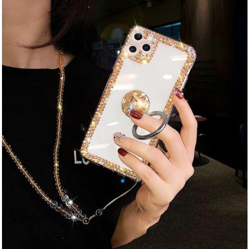Luxury Glitter Bling diamond Rhinestone Ring buckle support Phone Case For iPhone 12 Pro Max 11 X XS XR 7 8 Plus Fashion Cover