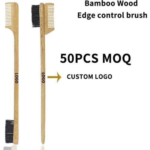 50pcs MOQ Eco-friendly Eco-friendly Natural Bamboo Wood Boar Bristle Hair Edge Control Brush custom logo