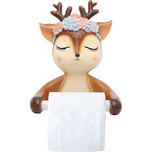 Cute Cartoon Deer Toilet Paper Holders Creative Animal Wall Mounted Hanging Roll Paper Shelf Bathroom Tissue Box Storage Rack