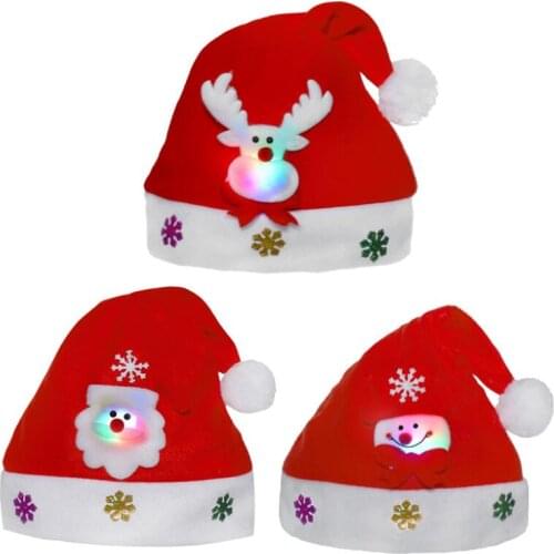 LED Christmas Hat Adult Kids Xmas Party Night Glowing Hat With Santa Claus Reindeer Snowman Doll LX3353