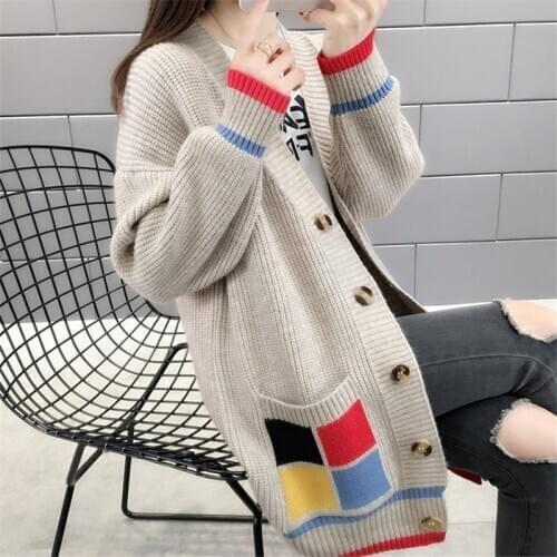 Korean Plus Size Knitted Women Sweater 2020 Winter V-neck Long Sleeve Loose Cardigan Ladies Elasticity Thick Warm Coat 3XL Z570
