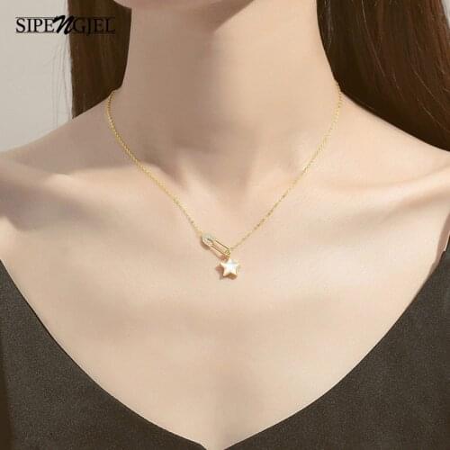 SIPENGJEL Fashion Star Pendant Necklace Safety Pin Short Chore Chain Neckalce For Women Jewelry 2021