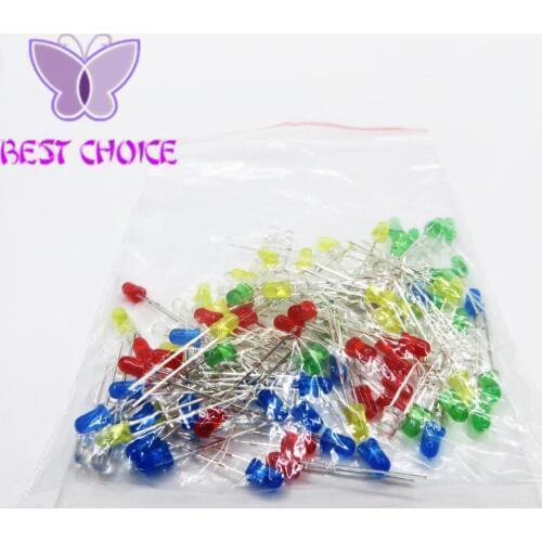 100pcs 3mm LED Light White Yellow Red Green Blue Assorted Kit DIY LEDs Set