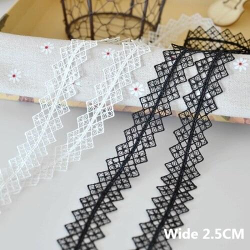 2.5CM Wide White Black Hollow Out Small Flowers Embroidered Diamond Lace Ribbon Collar Neckline Trim Decor Sewing Accessories