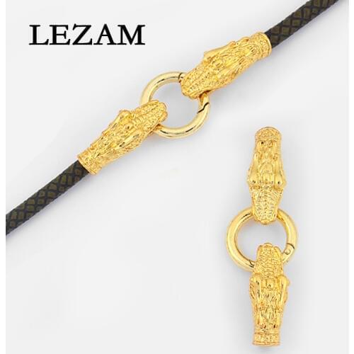 3sets Gold Tone Dragon Head End Cap Spring Clasp For 6mm Round Leather Cord Bracelet Necklace Jewelry Making Accessories